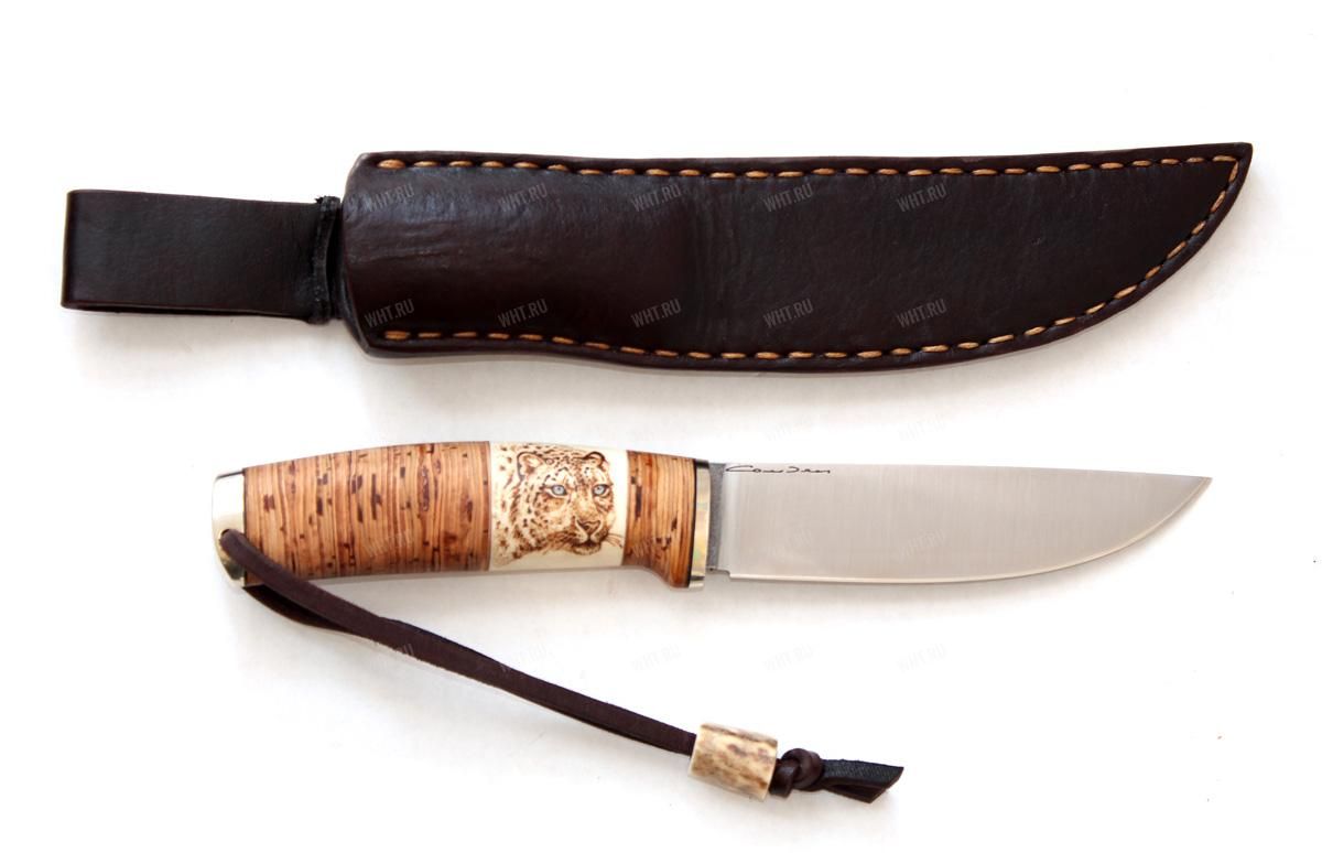 Нож "Лиман", вар.1, рукоять - береста, рог оленя, "скримшоу", клинок М390