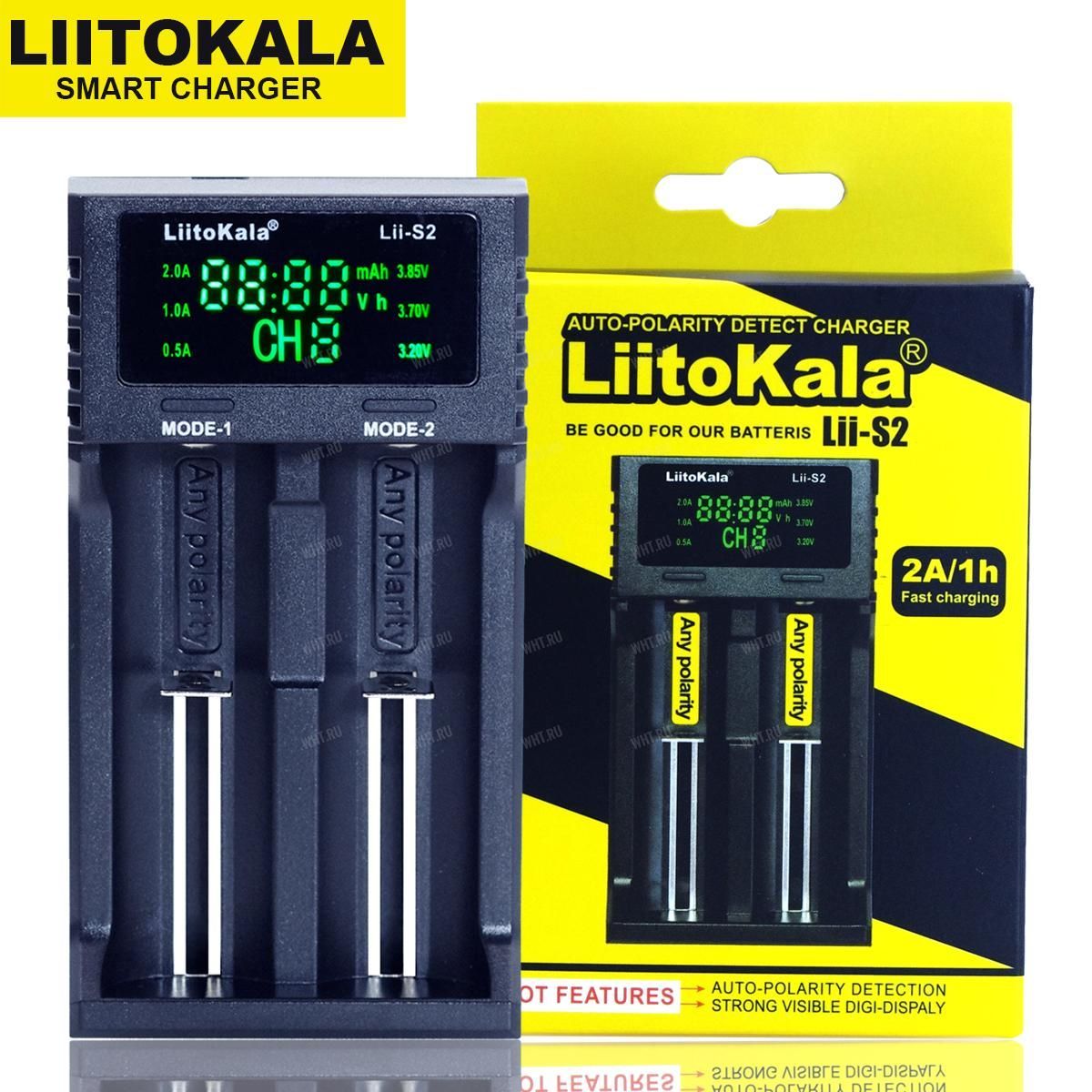 Универсальное зарядное устройство LiitoKala Lii-S2 с автоопределением полярности на 2 аккумулятора
