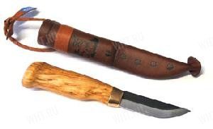 Лапландский малый охотничий нож "Visapuukko" с рукояткой из карельской берёзы,  Wood Jewel