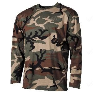 Футболка тактическая с длинными рукавами MFH T-Shirt, камуфляж - Woodland картинка анонса на сайте WHT.ru