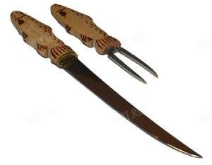 Рыбацкий филейный лапландский нож и вилка для разделки рыбы "Лосось", Wood Jewel картинка анонса на сайте WHT.ru