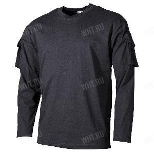Футболка тактическая с длинными рукавами и карманами MFH Shirt, цвет - Чёрный картинка анонса на сайте WHT.ru