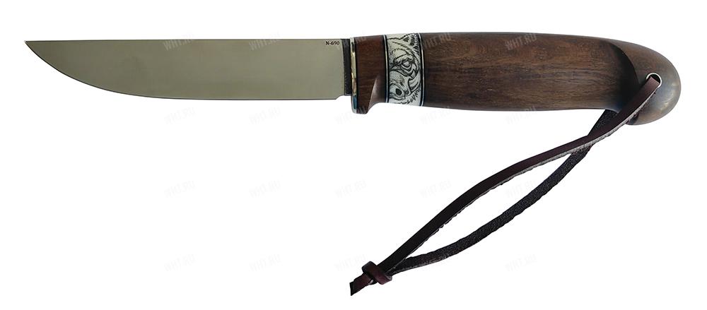 Нож SANDER "Лиман", клинок - сталь N690, рукоять - граб/рог оленя, пирография "Кабан"