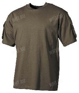 Футболка с карманами на рукавах MFH US T-Shirt, 170g/m², цвет - Olive картинка анонса на сайте WHT.ru