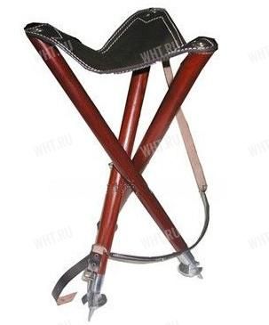 Складной деревянный стул-тренога с кожаным сиденьем и мет. упорами, 70см, вес -2,1 кг