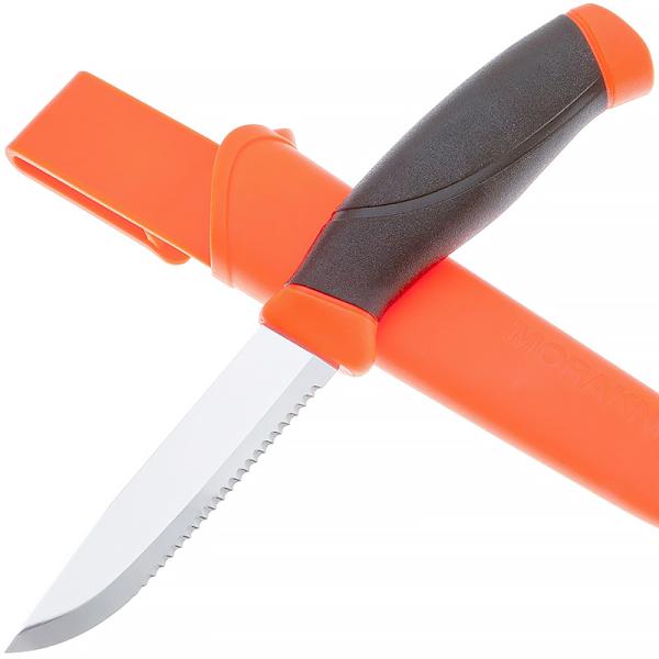 Нож Morakniv Companion F Serrated, оранжевый, сталь Sandvik 12C27 картинка анонса на сайте WHT.ru