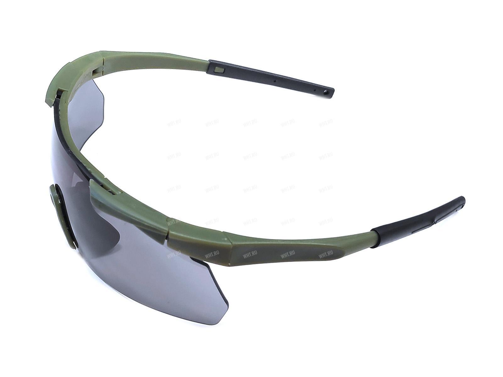 Очки стрелковые / тактические GTAC-M12, цвет оправы Army Green, 3 сменных линзы (дымчатая, жёлтая, прозрачная)